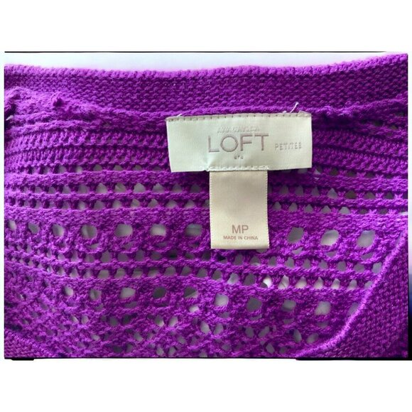 Ann Taylor Loft Petite purple quarter sleeve open knit lightweight sweater PM - Picture 3 of 8